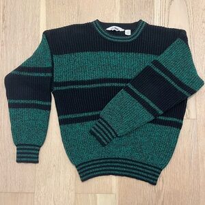 Vintage Green & Black Striped Crewneck Sweater